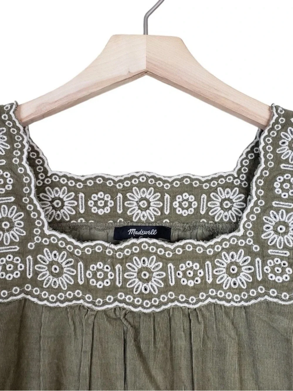 Madewell Embroidered Corduroy Square-Neck Mini Dress Size Medium Petite - Picture 4 of 7